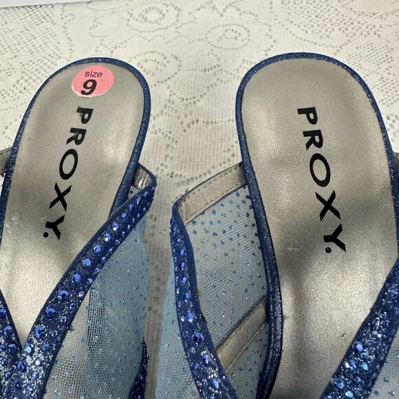 Proxy Navy Mesh and Sparkle Blue with silver Rhinestone, Slides, Block Heel, 9M - Picture 7 of 9